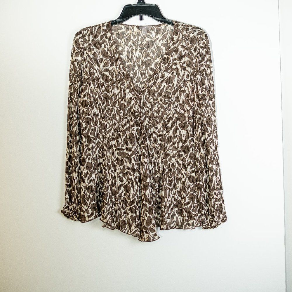 J. Jill Medium brown /white floral Long Sleeve Tunic Top size medium bell sleeve